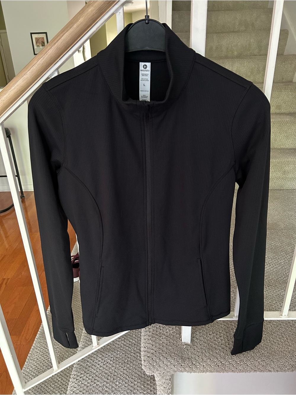 90 Degree By Reflex Black Ribbed Full-zip Athletic Jacket